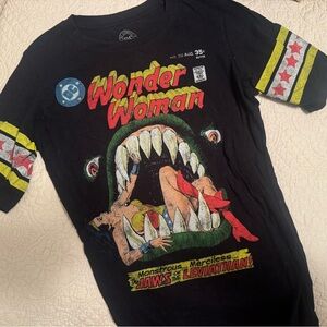 Wonder Woman Comic Graphic Tee in Black with Red & Yellow Accents